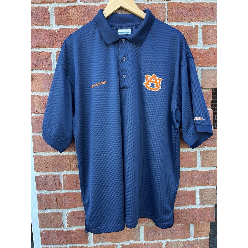 Auburn Tigers Polo Shirt Mens L Navy Blue SOLID Columbia Golf Performance #12